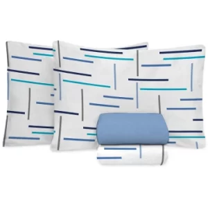 Jogo de Cama Casal 100% Algodão Premium 4 Peças Azul Anil - Estamparia